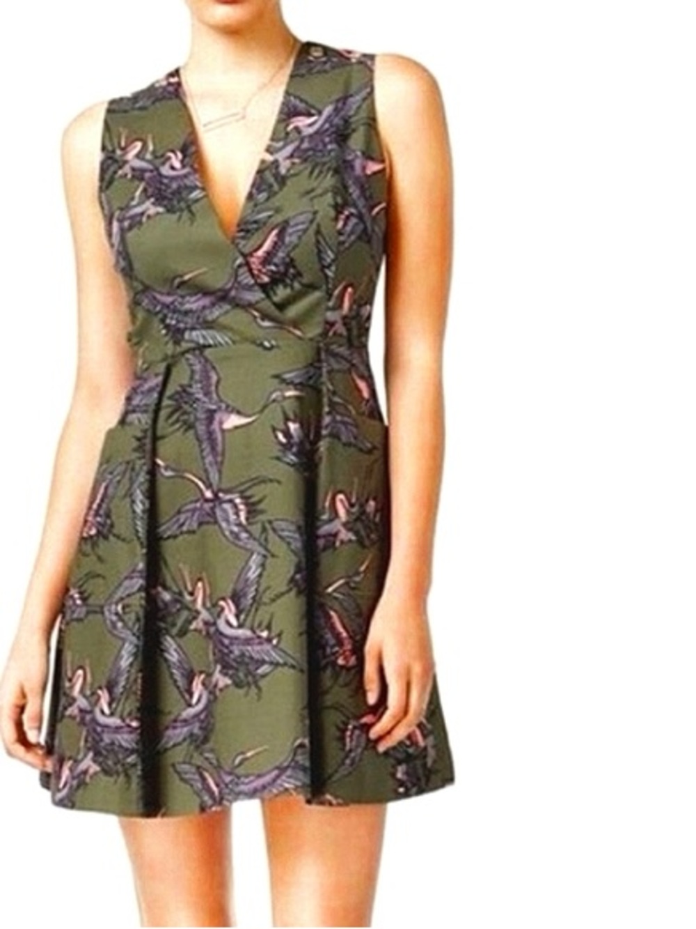 RACHEL Rachel Roy forest green crane bird dress with silver grommet details NWT
